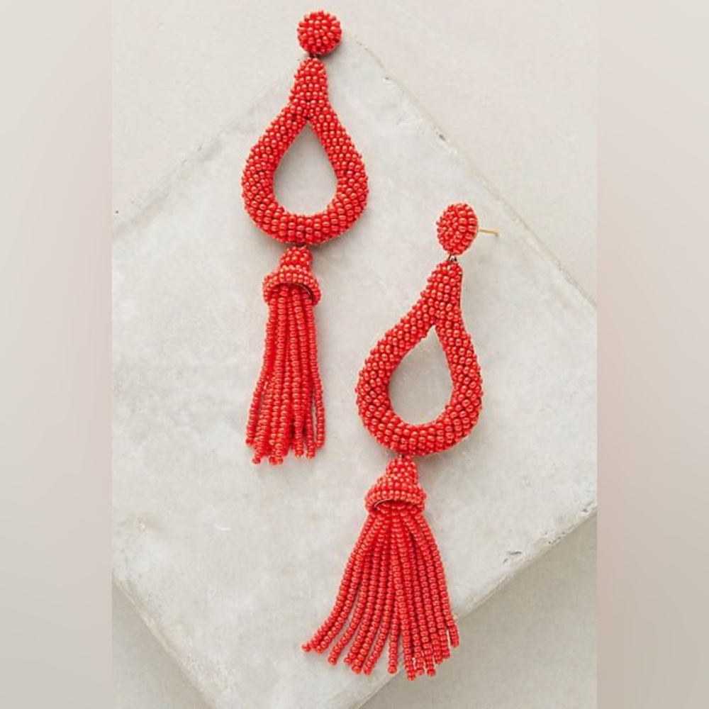 Deepa Jasmine Tassle Drop Earrings in Red